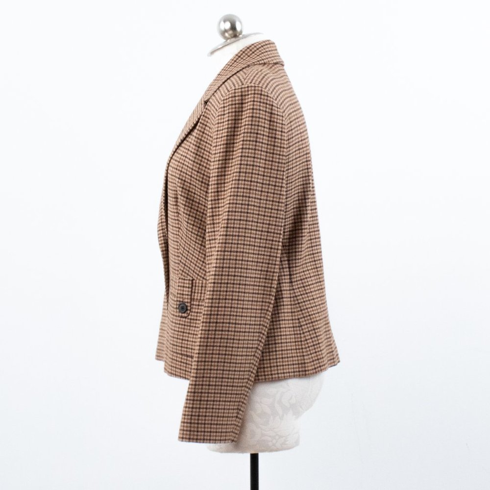 Vintage 90s M Wool Plaid Blazer Skirt Suit Brown - Picture 7 of 16